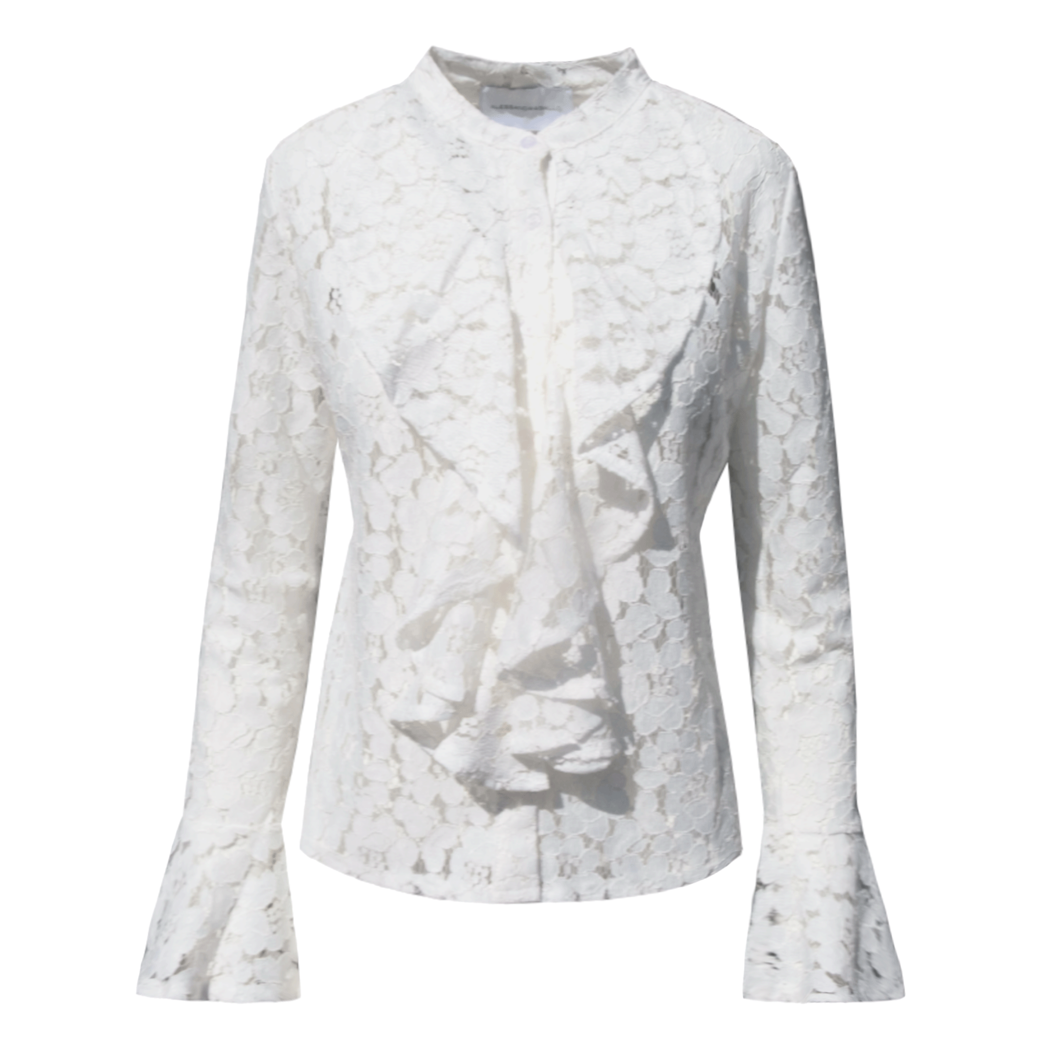 Camicia SOFIA di Alessandra Gallo in pizzo bianco con rouge centrali e sul polso - vista frontale - The Dreamy Collection