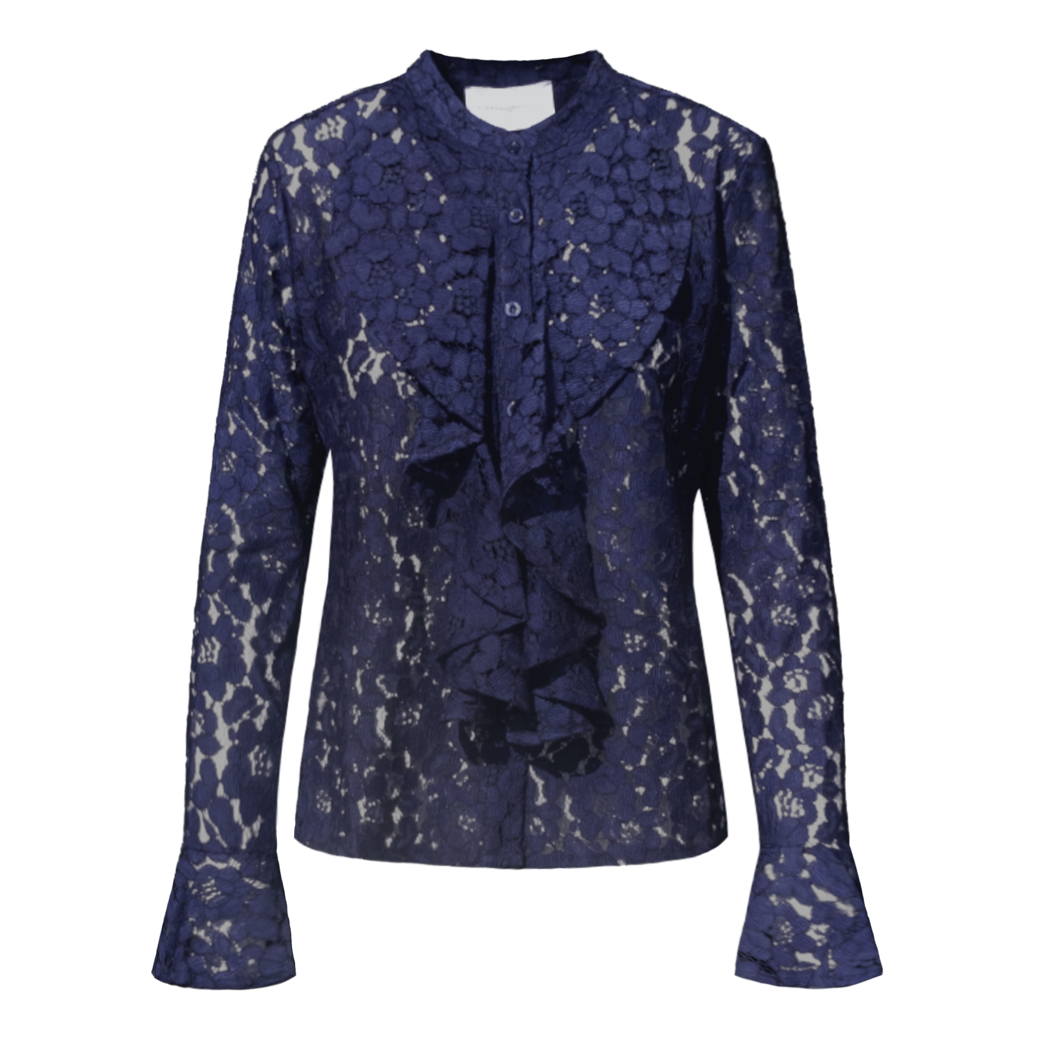 Camicia SOFIA di Alessandra Gallo in pizzo blu con rouge d'avanti e sulle maniche - vista frontale - The Dreamy Collection