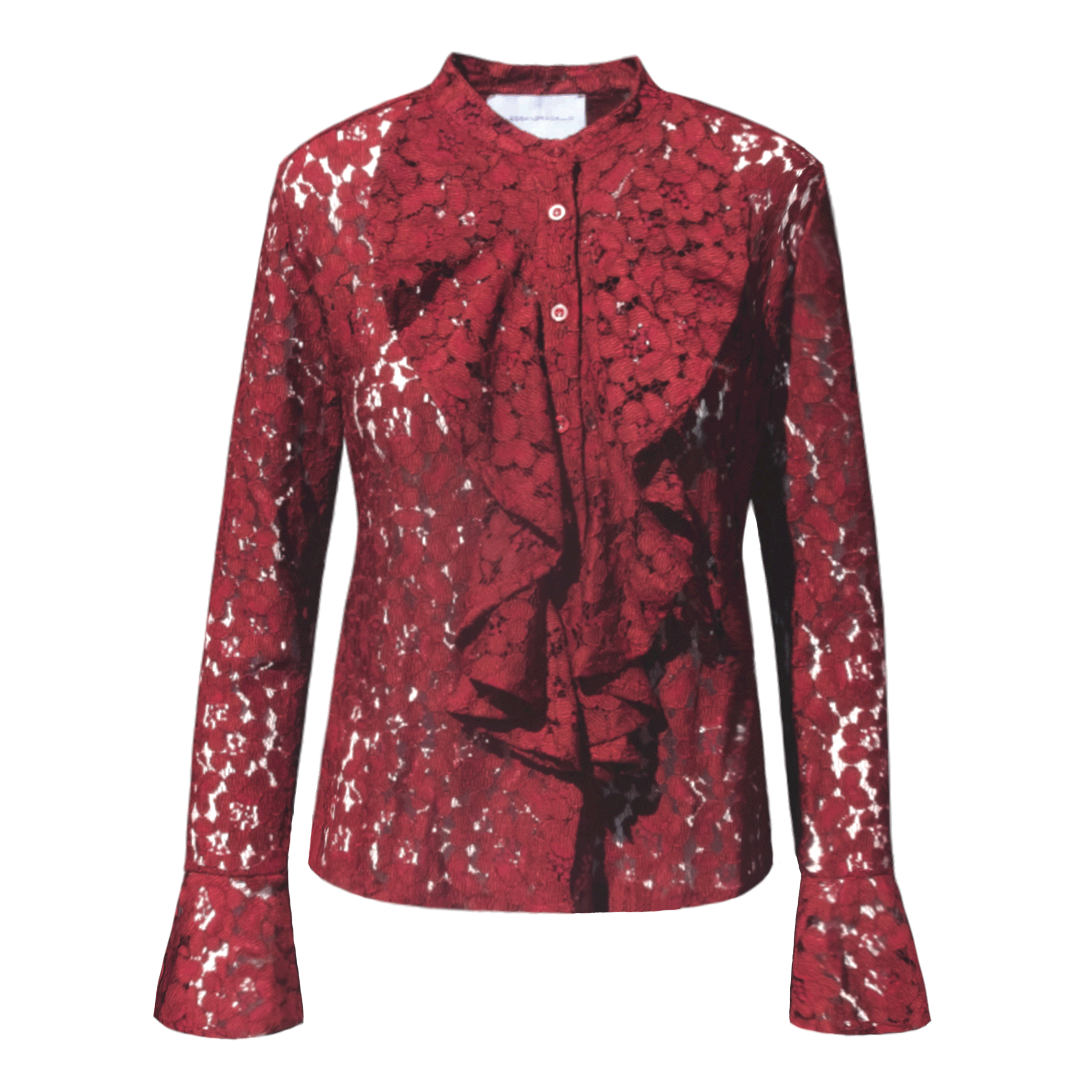 Camicia SOFIA di Alessandra Gallo in pizzo bordeaux con rouge d'avanti e sulle maniche - vista frontale - The Dreamy Collection