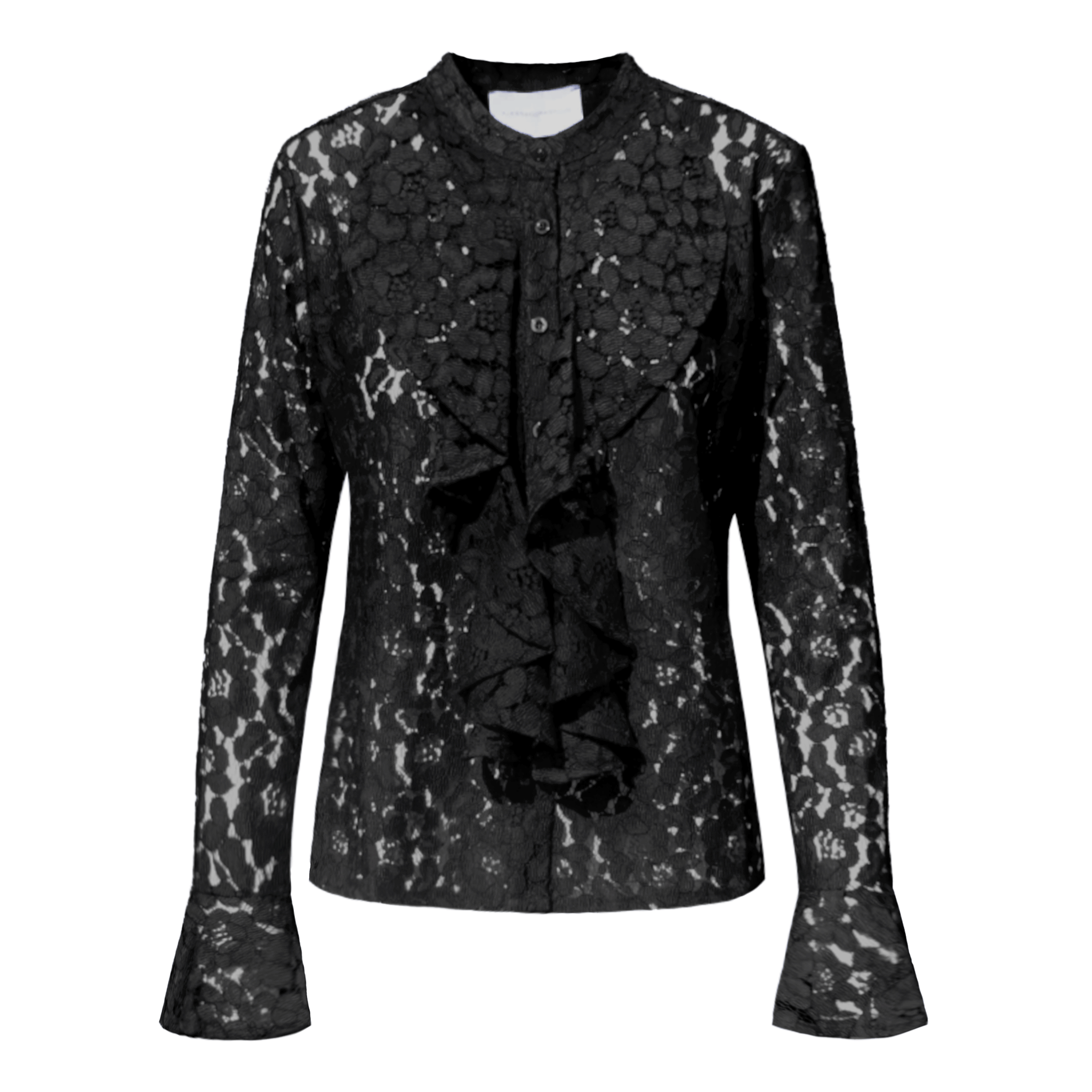 Camicia SOFIA di Alessandra Gallo in pizzo nero con rouge d'avanti e sulle maniche - vista frontale - The Dreamy Collection
