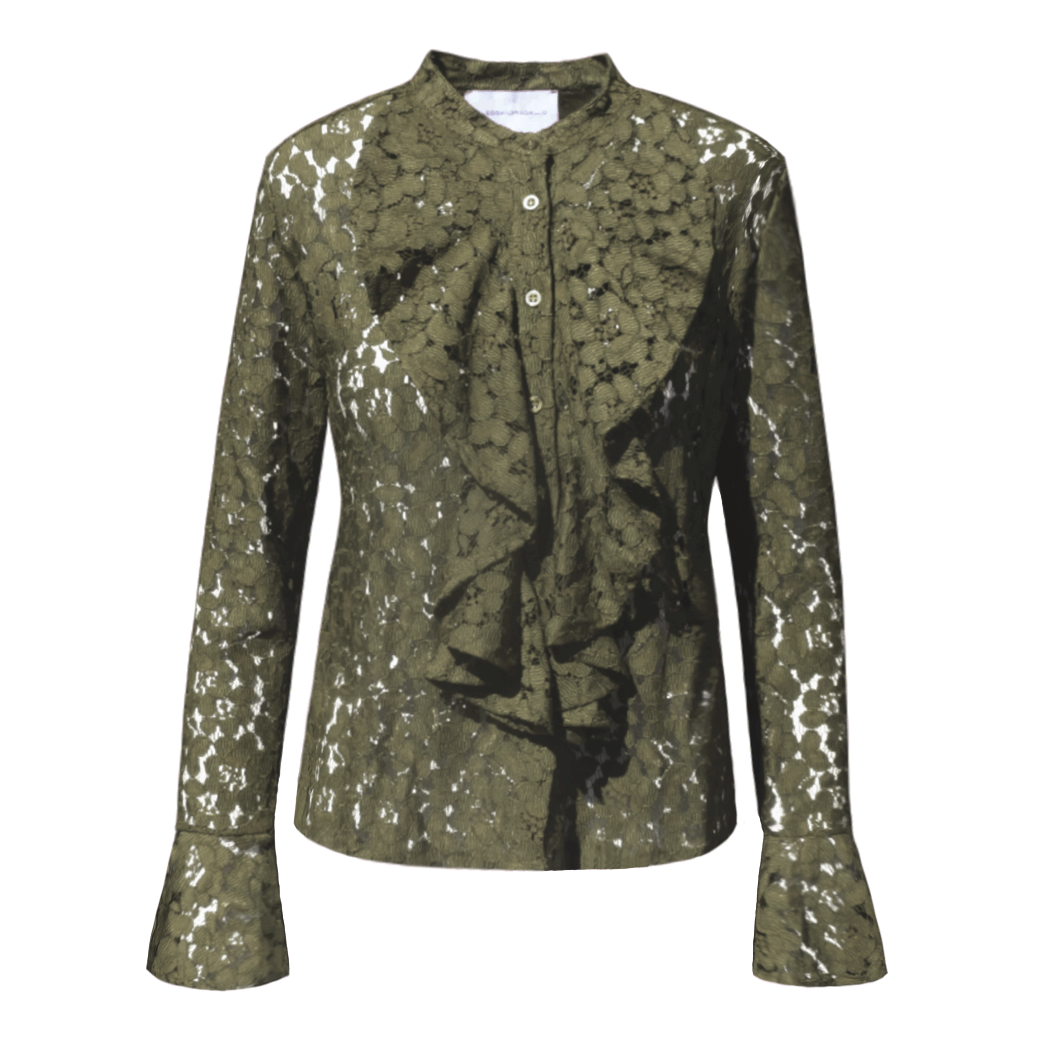 Camicia SOFIA di Alessandra Gallo in pizzo verde con rouge d'avanti e sulle maniche - vista frontale - The Dreamy Collection