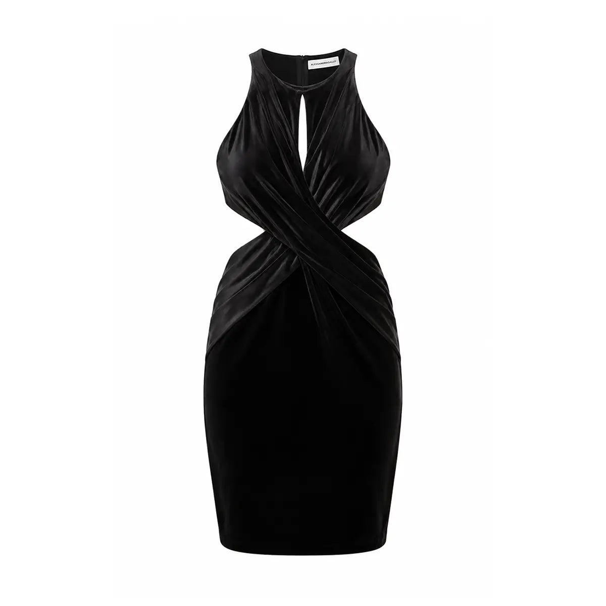 SONIA, Abito Corto in Ciniglia Nera con cut-out.