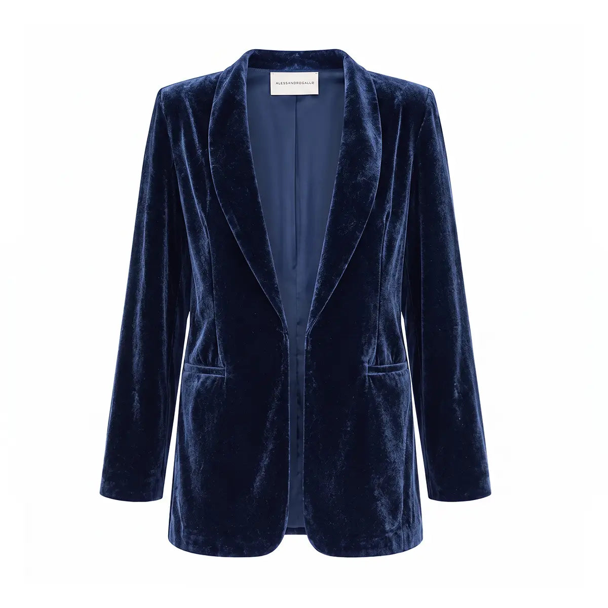 TEA, blazer in ciniglia blu con revers e tasche frontali.