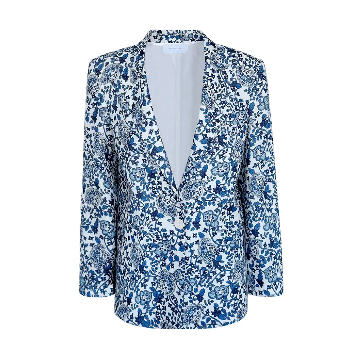 TEA giacca monopetto in cotone fantasia blue obsession di alessandra Gallo - the obsession collection -  vista frontale 

