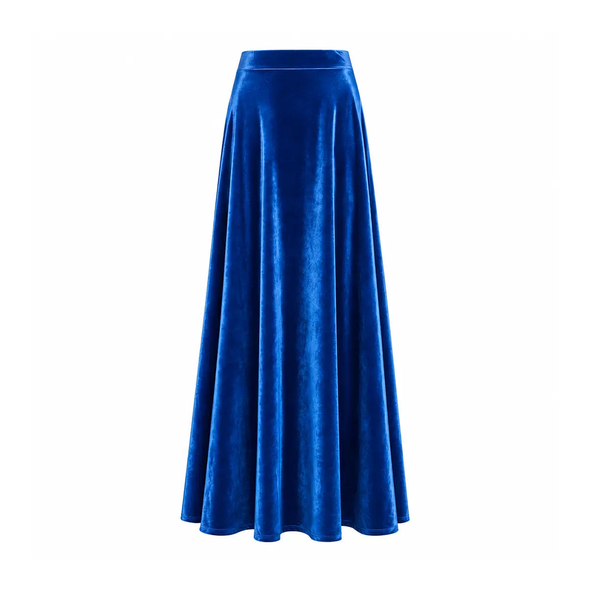TOSCA, gonna lunga in ciniglia blu elettrico con linea svasata.