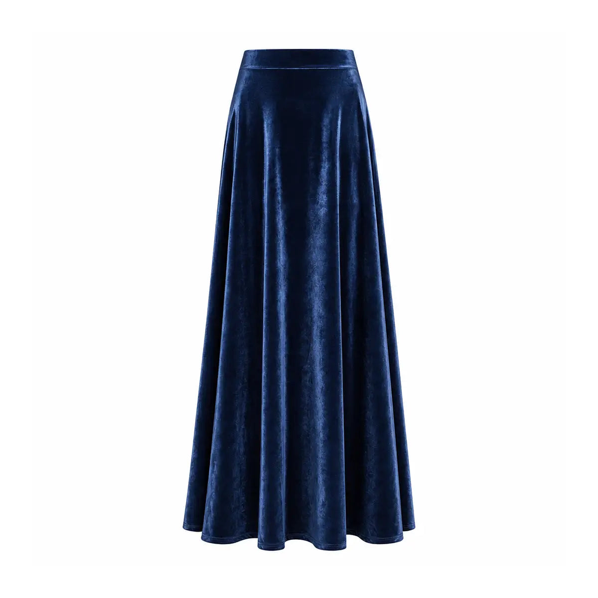 TOSCA, gonna lunga in ciniglia blu con linea svasata.