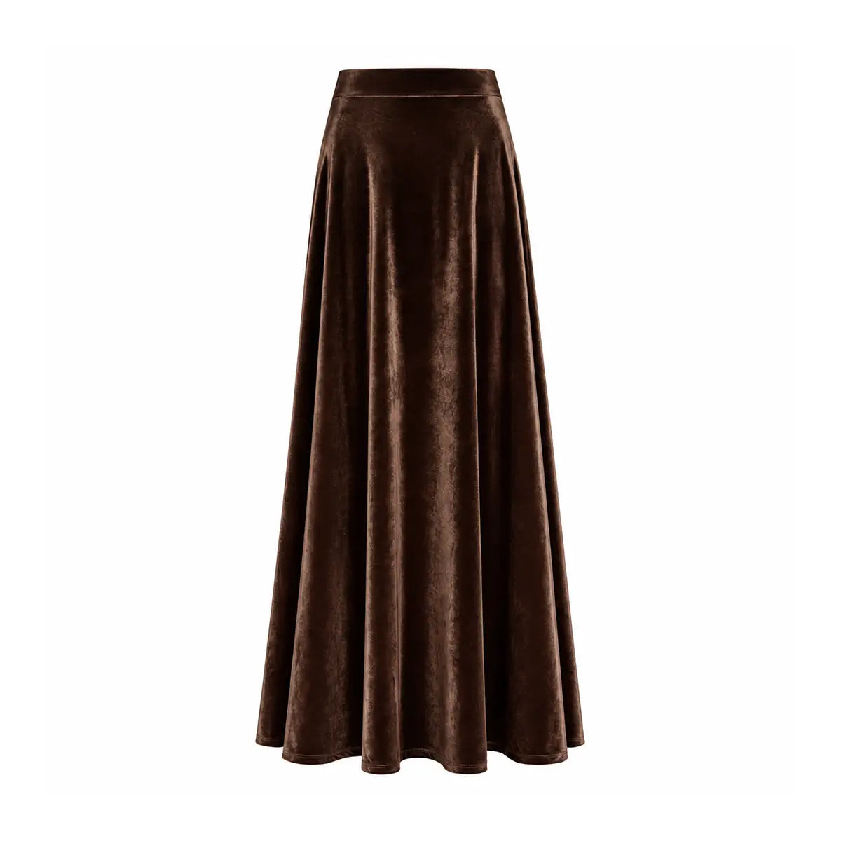 TOSCA, gonna lunga in ciniglia marrone con linea svasata.