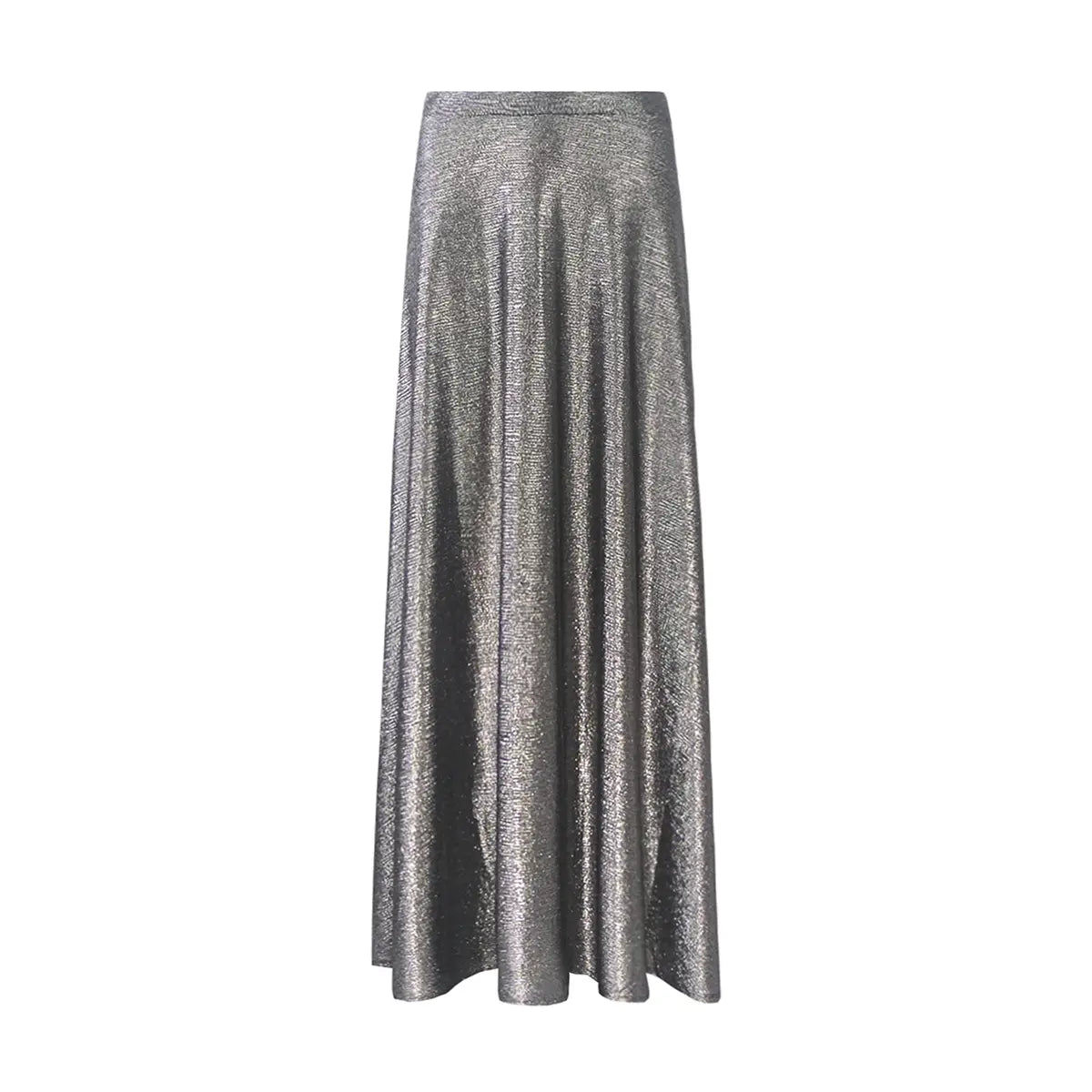 TOSCA, gonna lunga in lurex antracite con linea svasata.