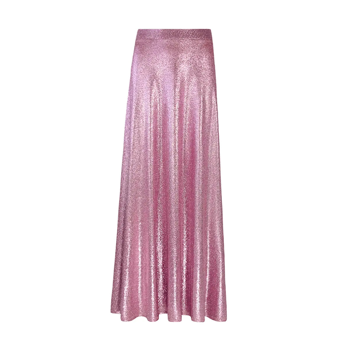 TOSCA, gonna lunga in lurex rosa con linea svasata.