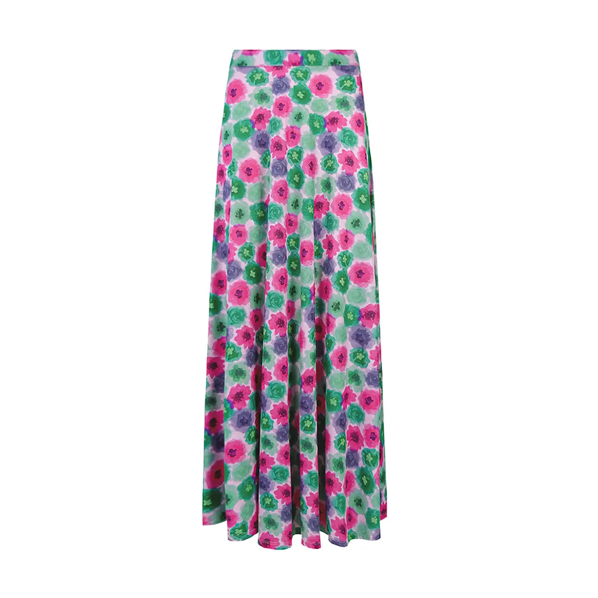 TOSCA, gonna lunga in lycra fantasia Peonies con linea svasata.