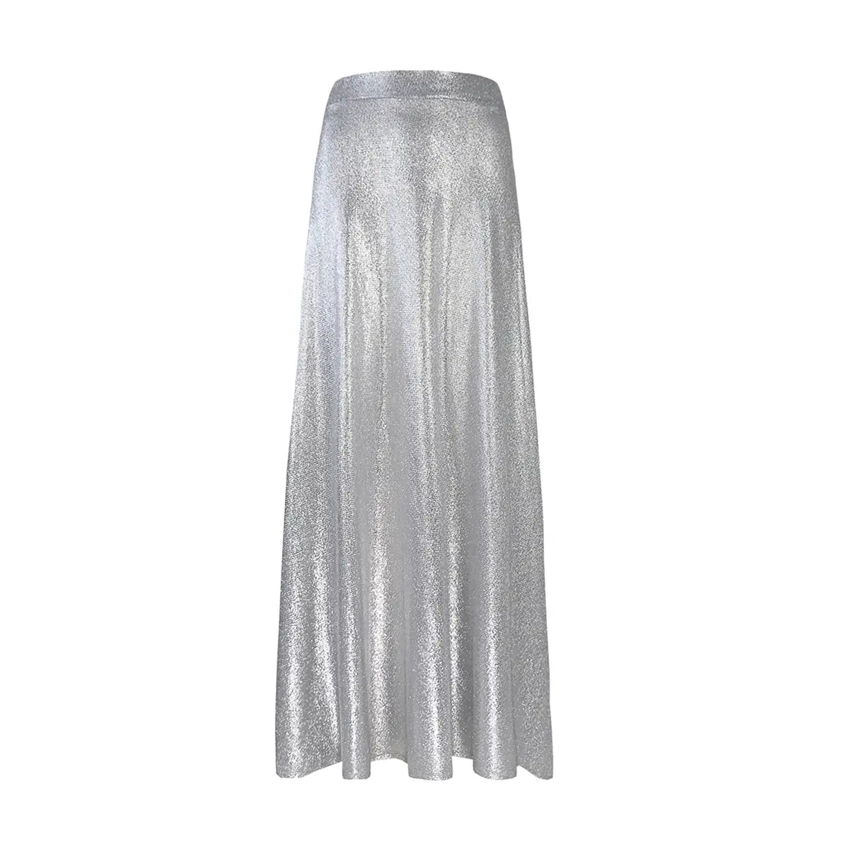 gonna ampia e lunga TOSCA di Alessandra Gallo lurex argento con vita elasticizzata - vista frontale -  Stardust Collection