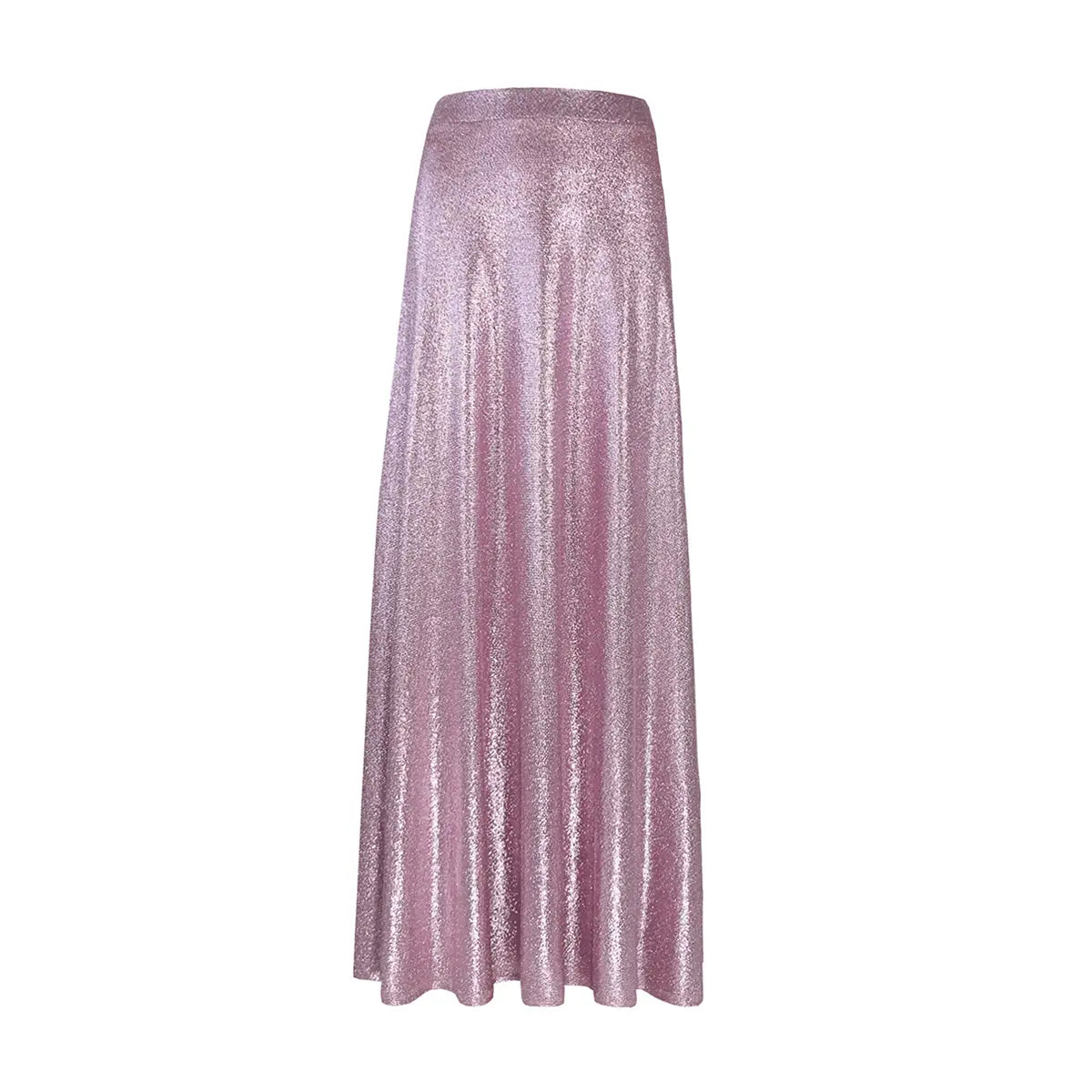 gonna ampia e lunga TOSCA di Alessandra Gallo lurex rosa con vita elasticizzata - vista frontale -  Stardust Collection