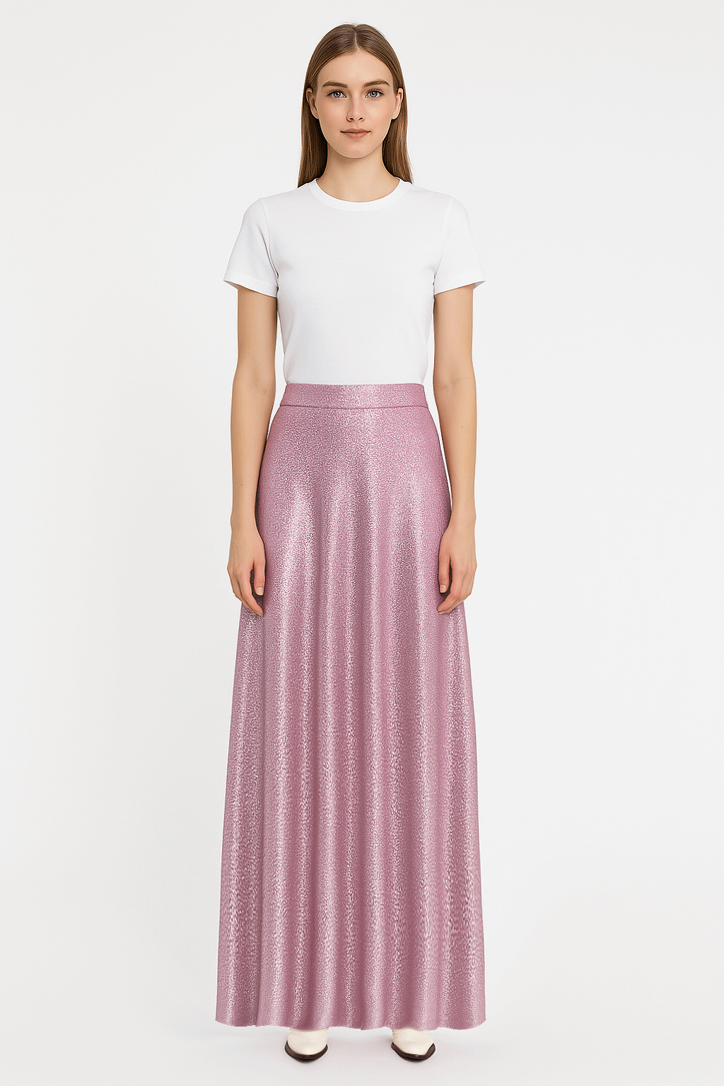 TOSCA gonna lunga Alessandra Gallo lurex rosa Stardust Collection indossato frontale