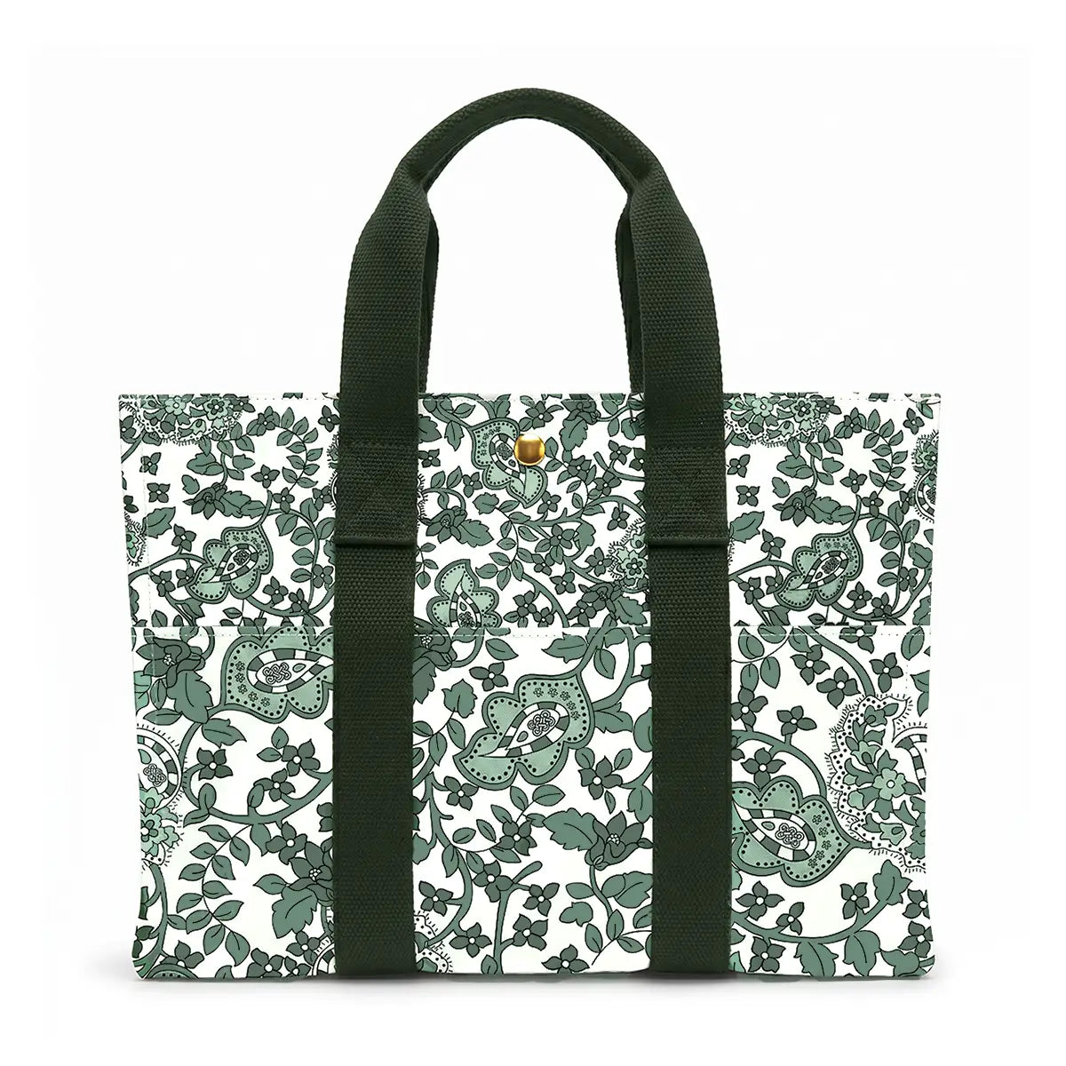 Tote Bag Large ALESSANDRAGALLO x My Style Bags in fantasia verde e bianca, vista frontale.