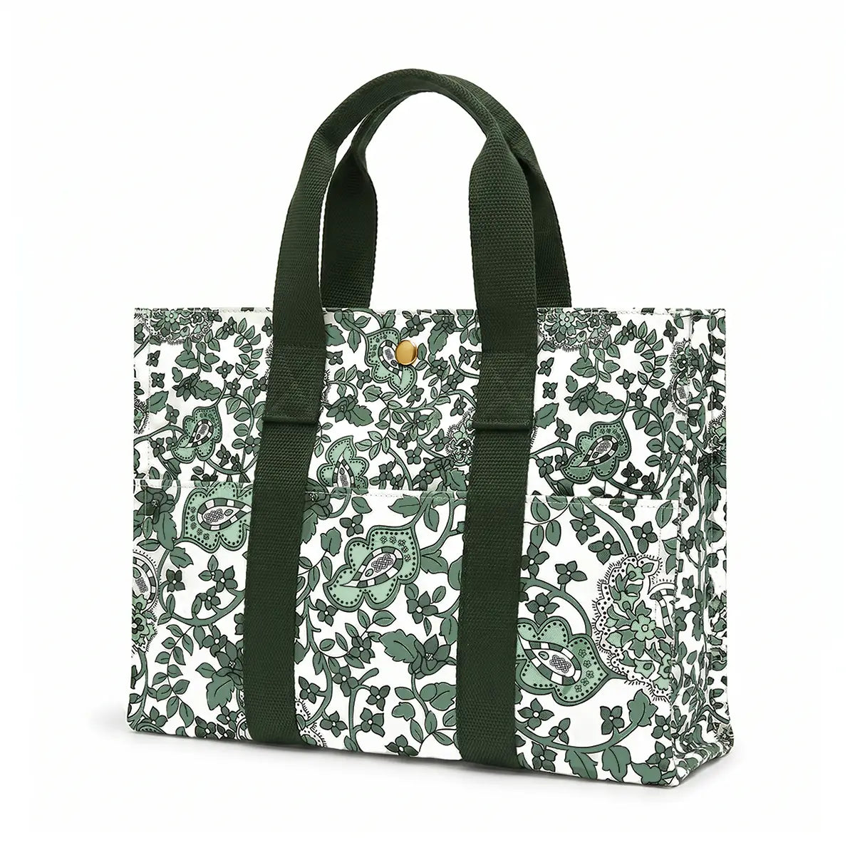 Tote Bag Large ALESSANDRAGALLO x My Style Bags in fantasia verde e bianca, vista di tre quarti.