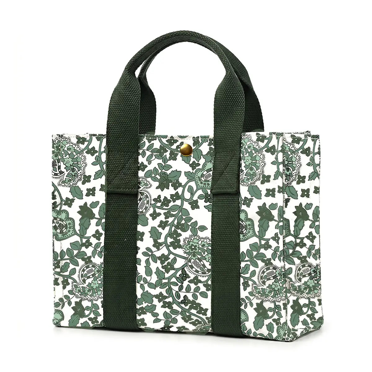 Tote Bag Small ALESSANDRAGALLO x My Style Bags in fantasia verde e bianca, vista di tre quarti.