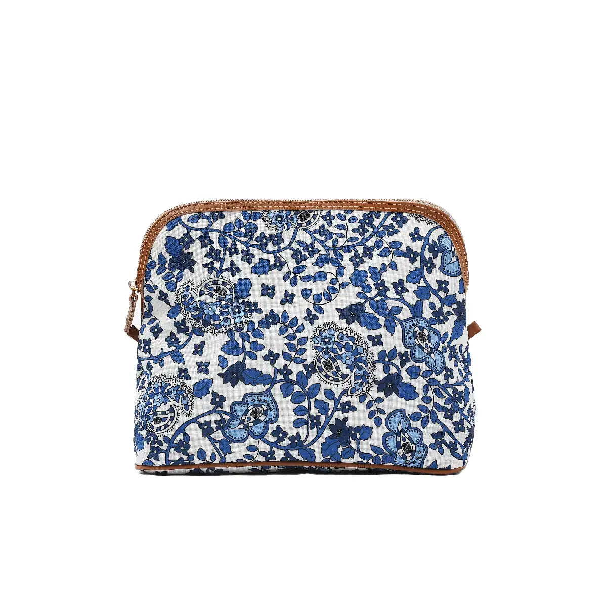 Trousse Large ALESSANDRAGALLO x My Style Bags in fantasia blu e bianca, vista frontale.