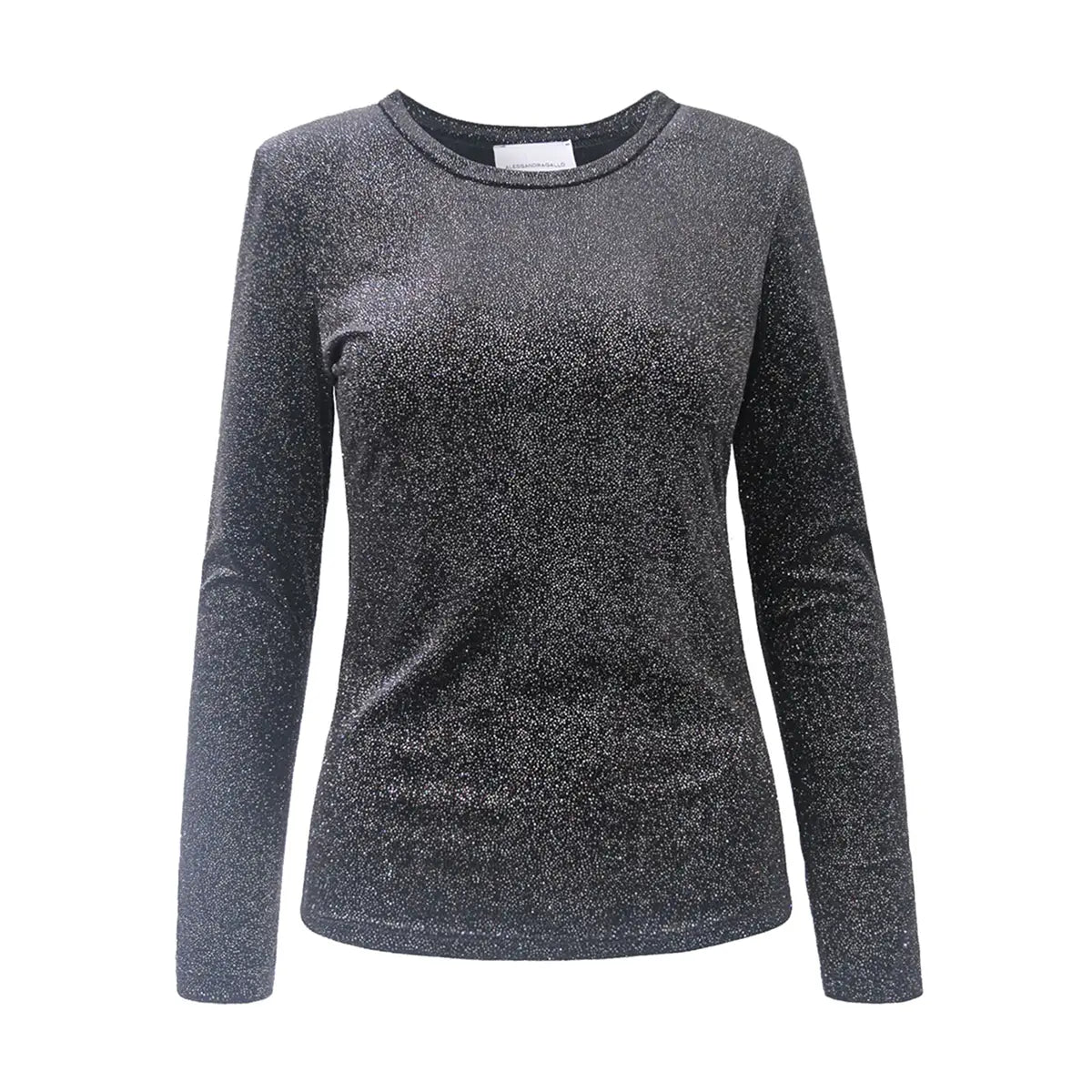 Maglietta VIOLET di Alessandra Gallo in ciniglia sparkling nera con maniche lunghe e girocollo - vista frontale - Day&Night Collection