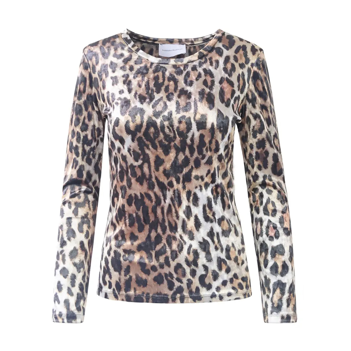 Maglietta VIOLET di Alessandra Gallo in ciniglia martellata animalier con maniche lunghe e girocollo - vista frontale -Day&Night Collection