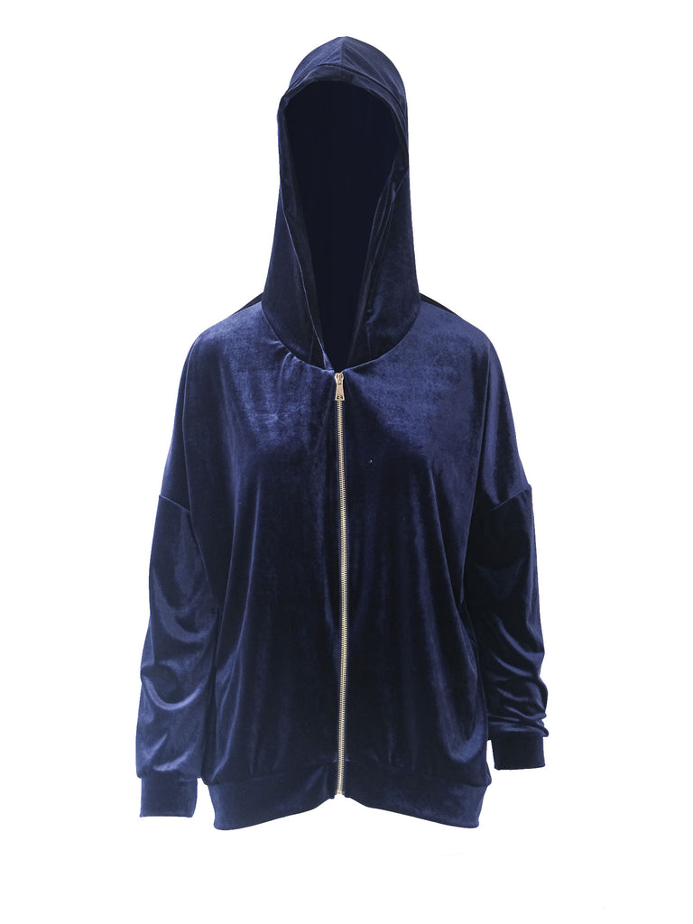 ADRIEN - hoodie with zip in blue chenille