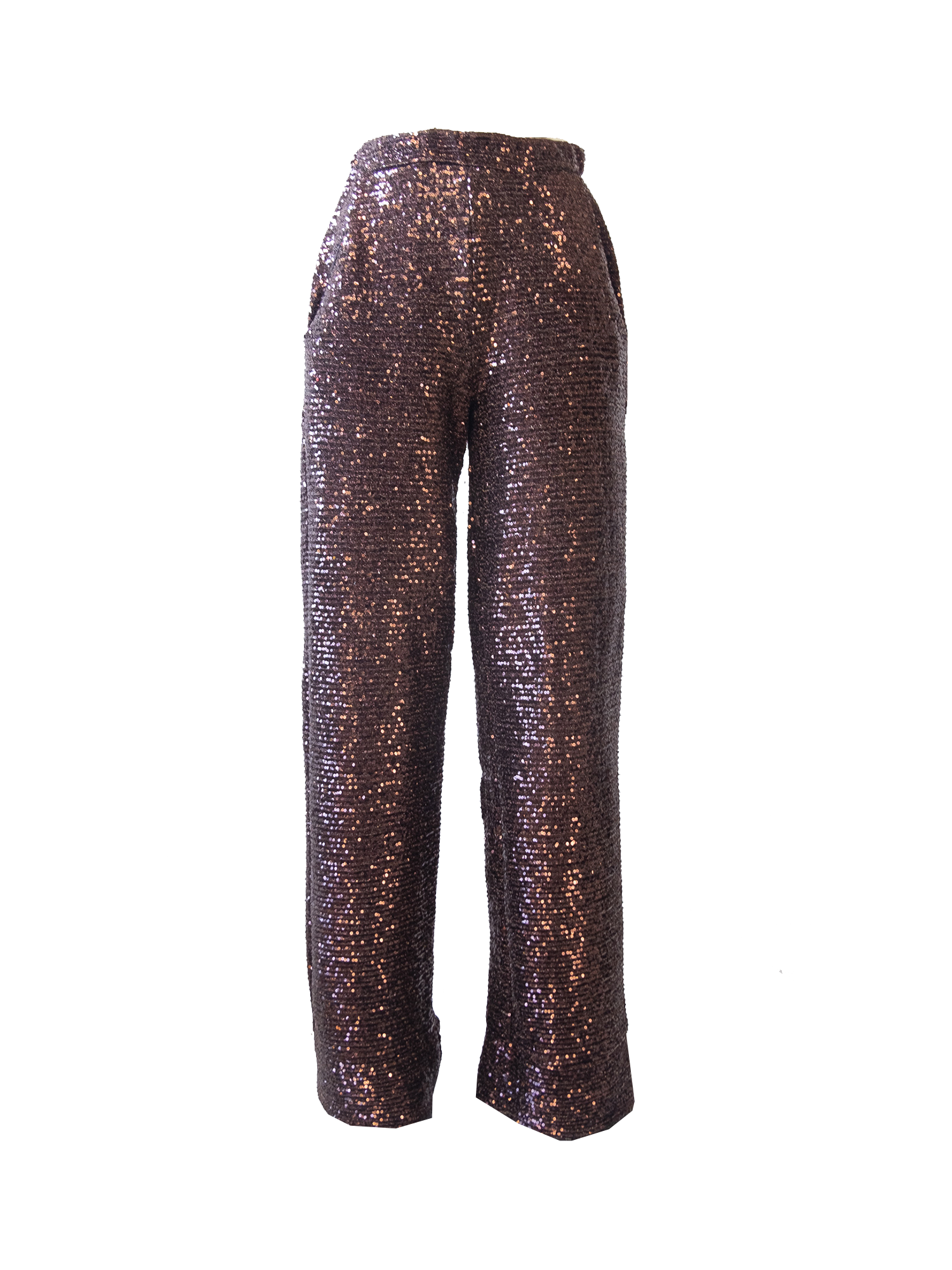 AIDA - palazzo trousers with side pockets in brown sequin
