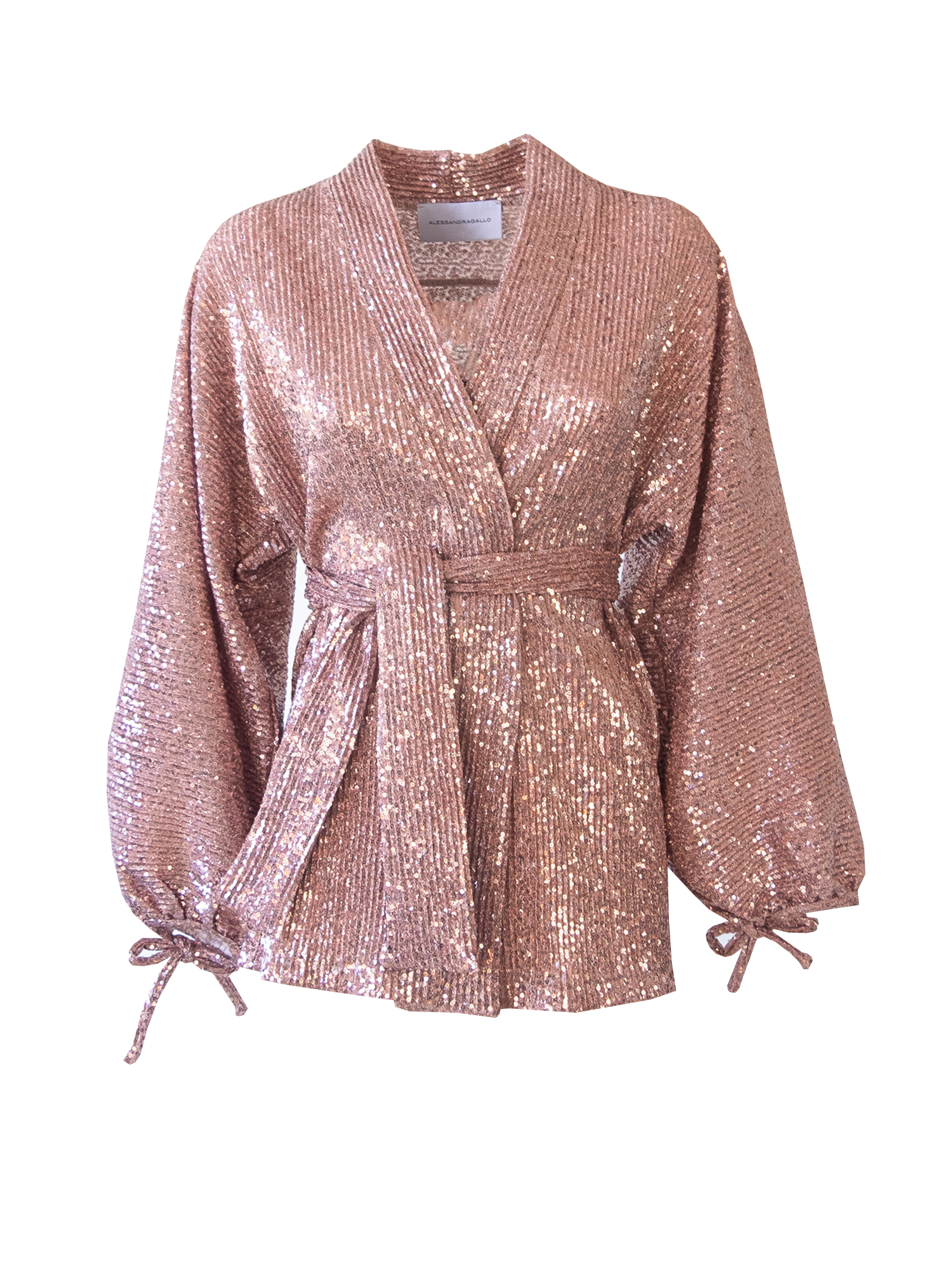 AMELIA - shirt with wide sleeves and sash in pink sequins