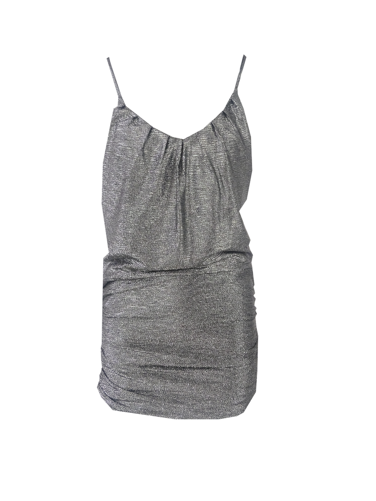 GIOIA - cross back dress in charcoal grey lurex