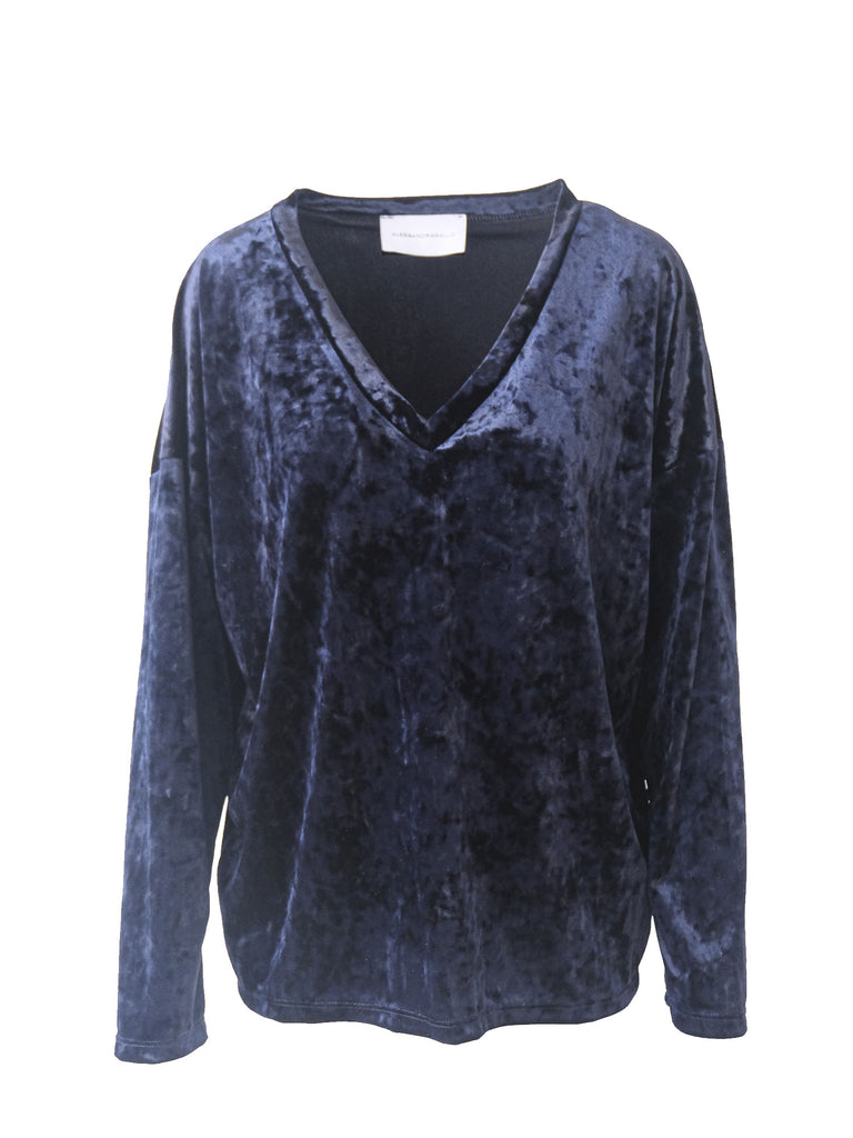 EVA - sweatshirt over with V neck in blue hammered chenille