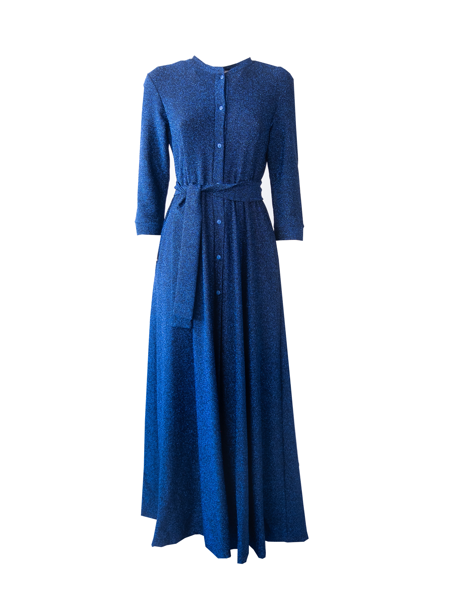 CLELIA - long blue lurex shirt dress