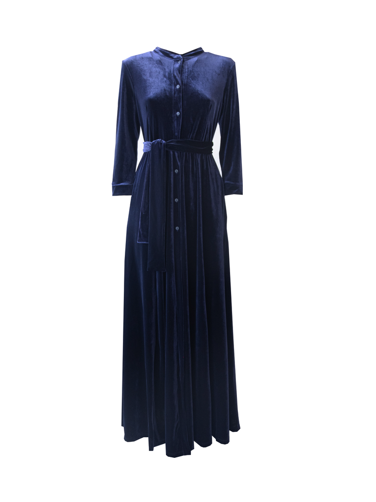 CLELIA - long chemisier dress in blue chenille