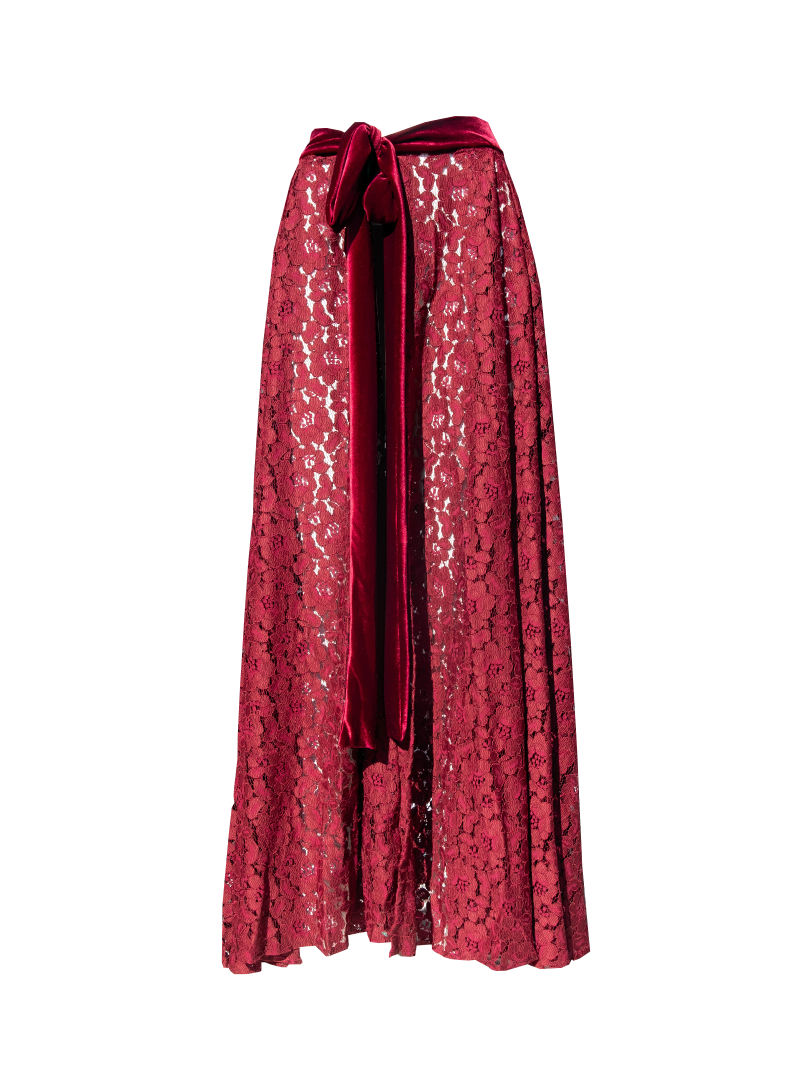 SALLY - long wallet skirt in lace bordeaux