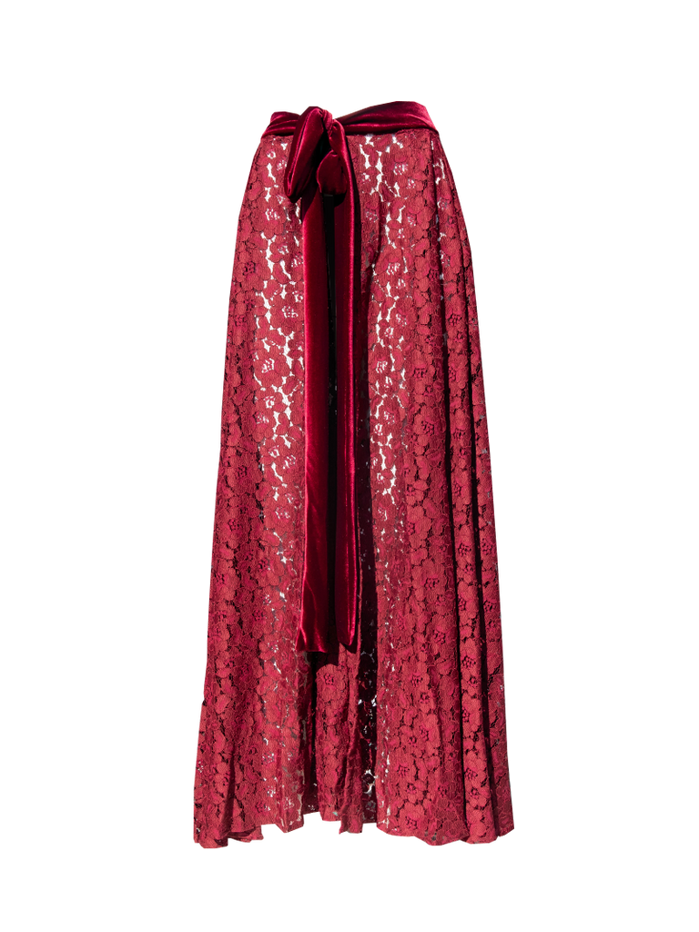 SALLY - long wallet skirt in lace bordeaux