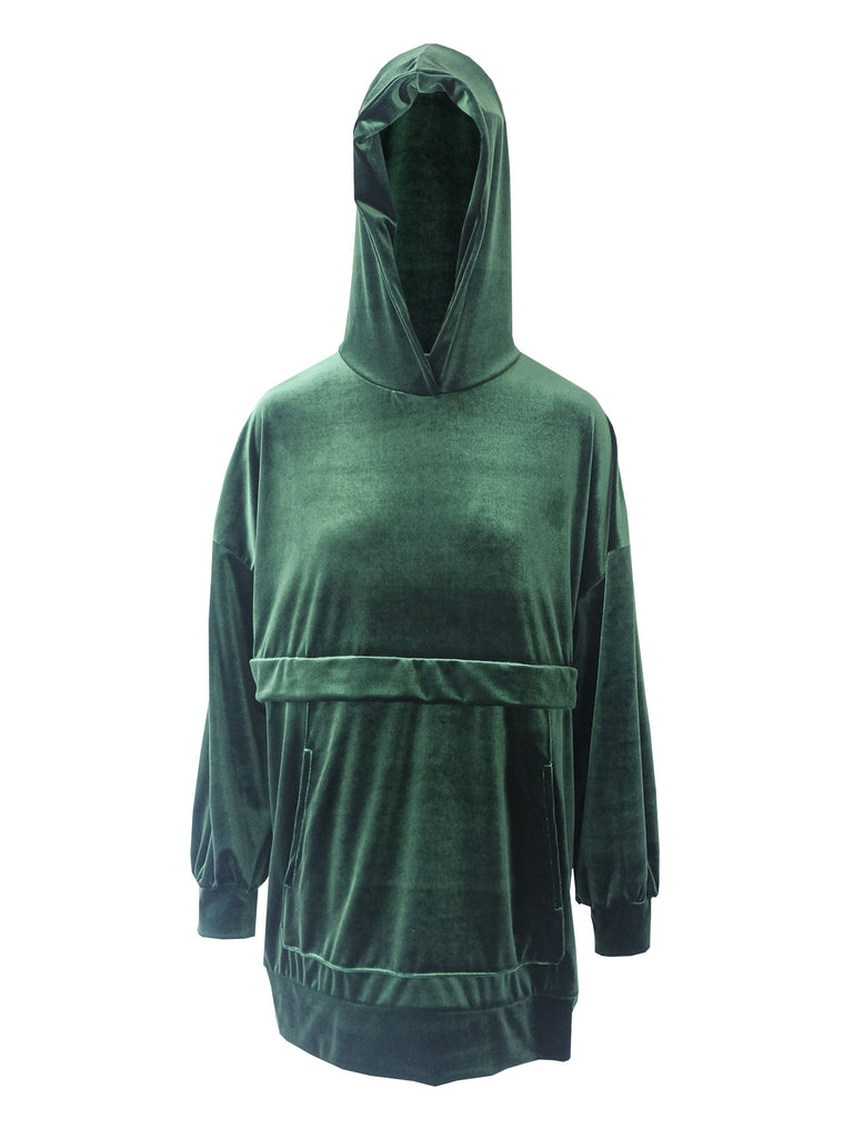 LUCY - hoodie over with pockets in emerald green chenille