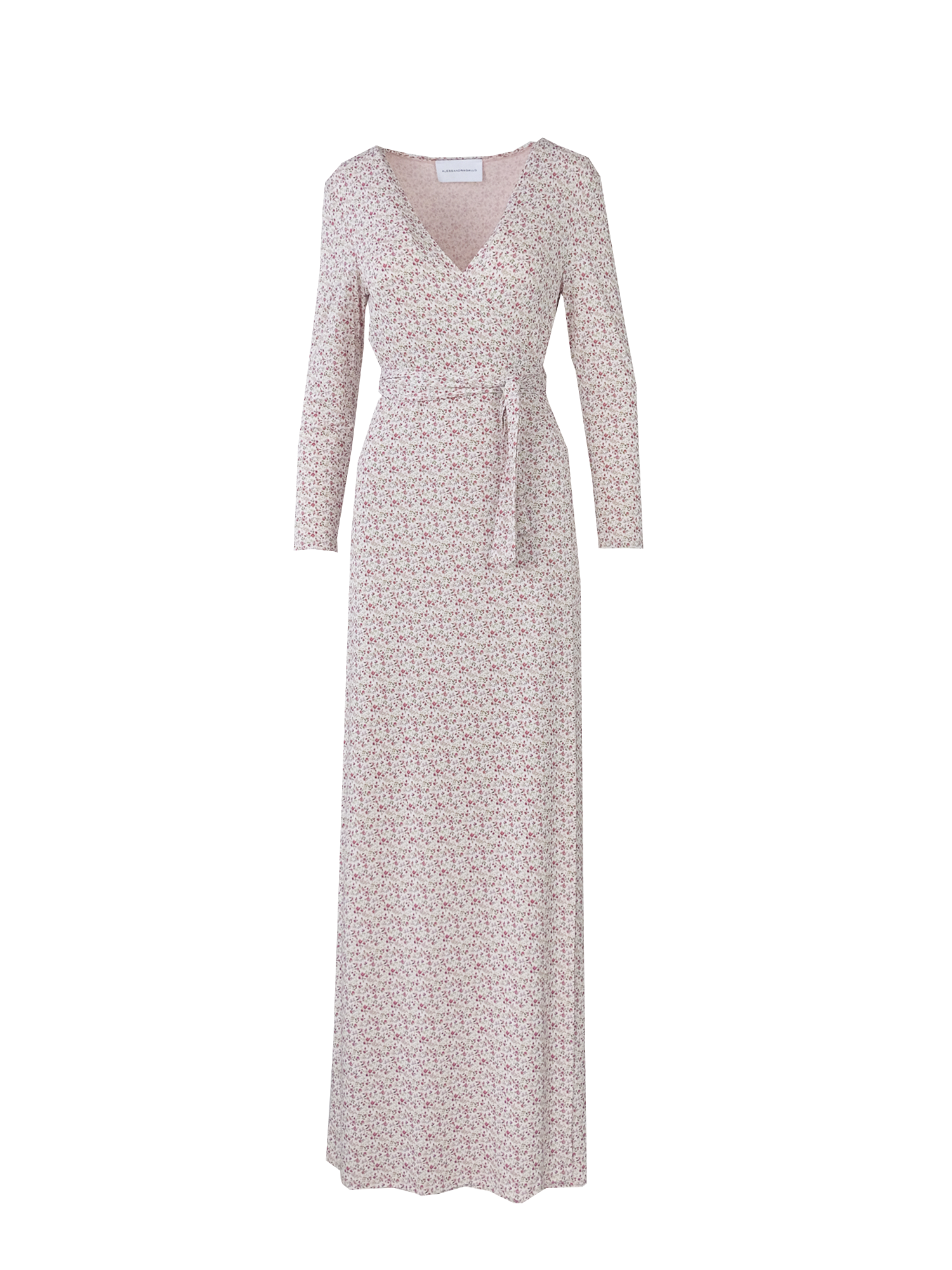 LETIZIA - long wraparound dress with sleeves in print roses lycra