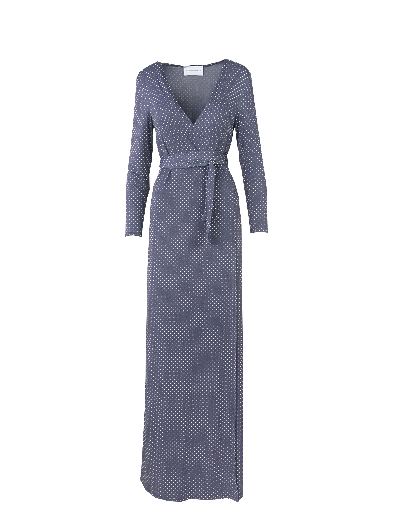 LETIZIA - long wraparound dress with sleeves in print pois lycra