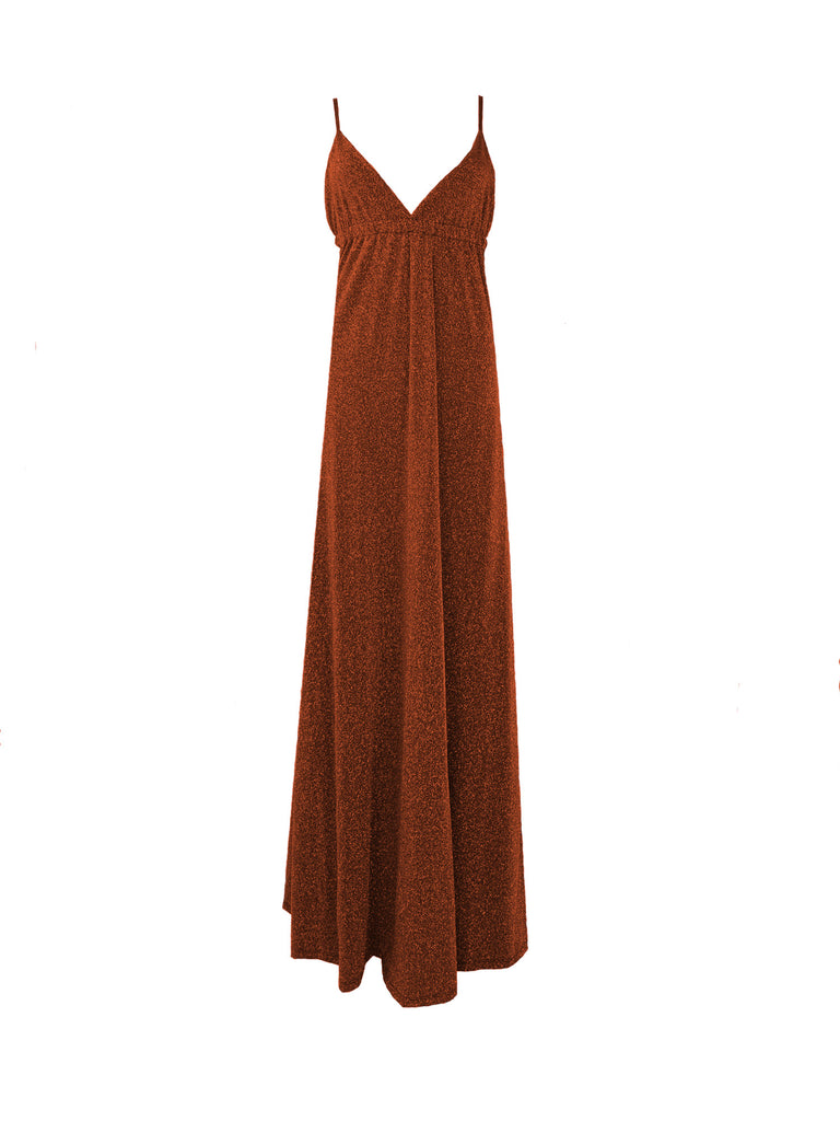 MICOL - long cross back dress in bronze lurex