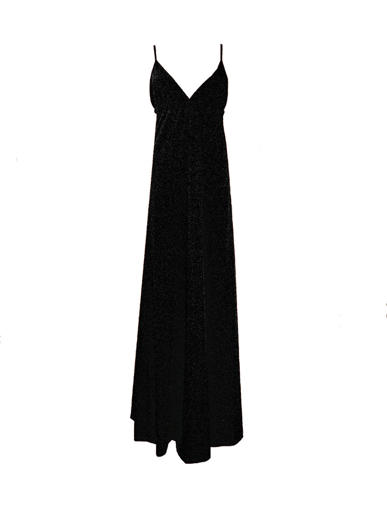MICOL - long cross back dress in charcoal grey lurex