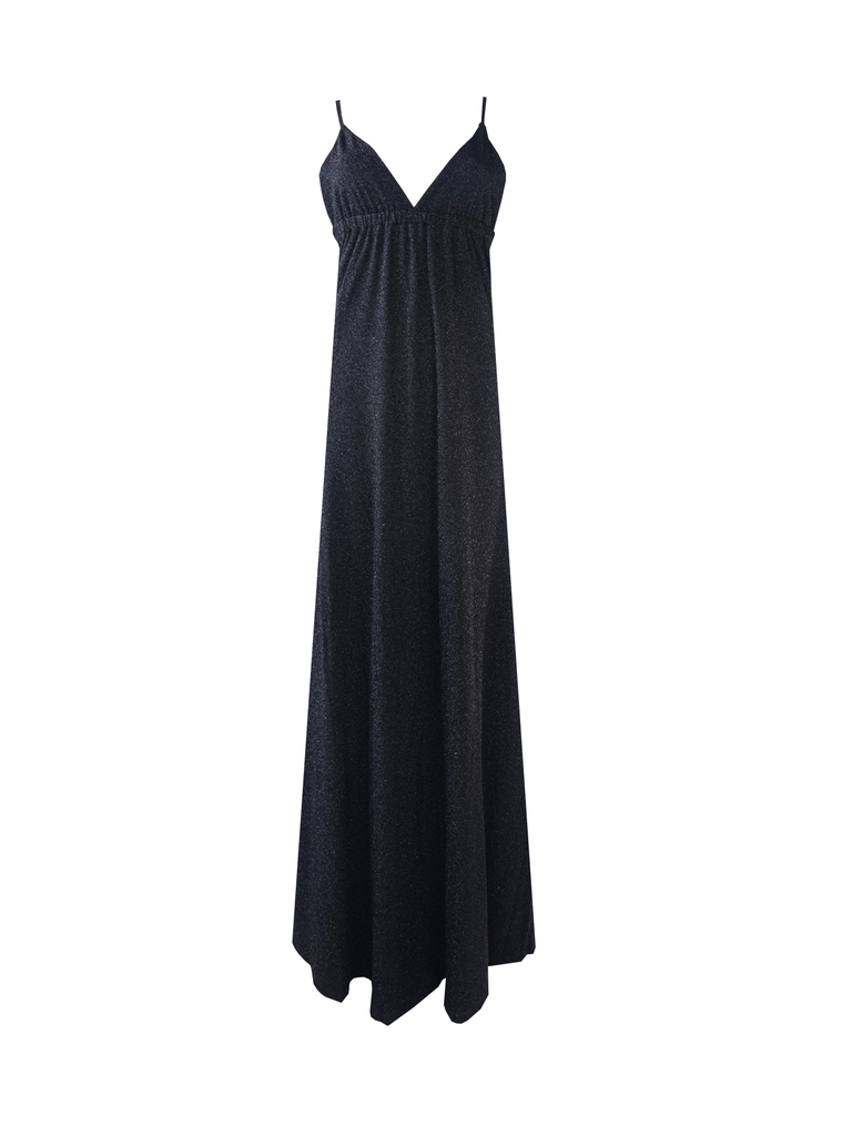 MICOL - long cross back dress in black lurex