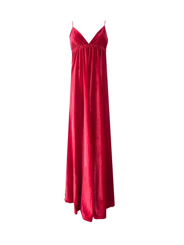 MICOL - long cross back dress in red chenille