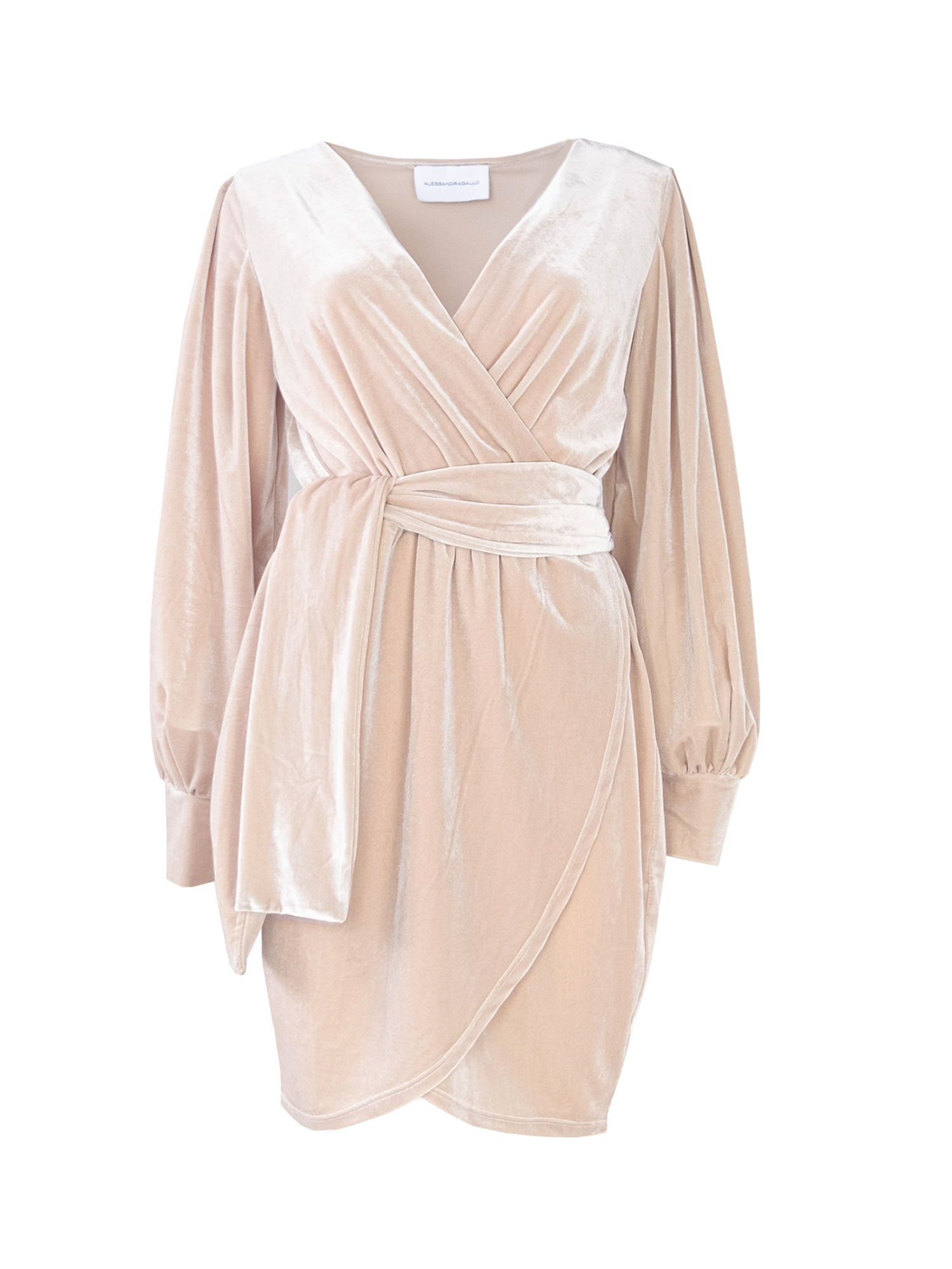 OFELIA - short dress with wide sleeve and sash in beige chenille