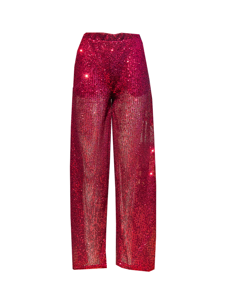 MAXIE - palazzo trousers with side pockets in bordeaux sequins