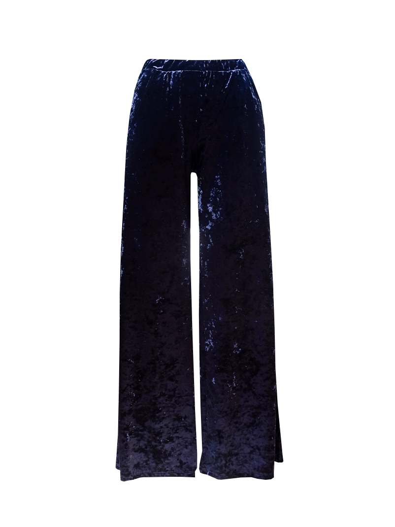MAXIE - palazzo trousers with side pockets in hammered blue chenille