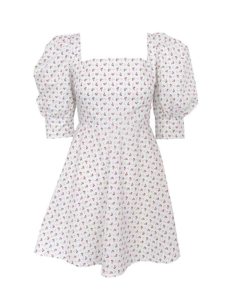 MIMOSA - dress with square neck and puffball sleeves in cotton Sigurtà print