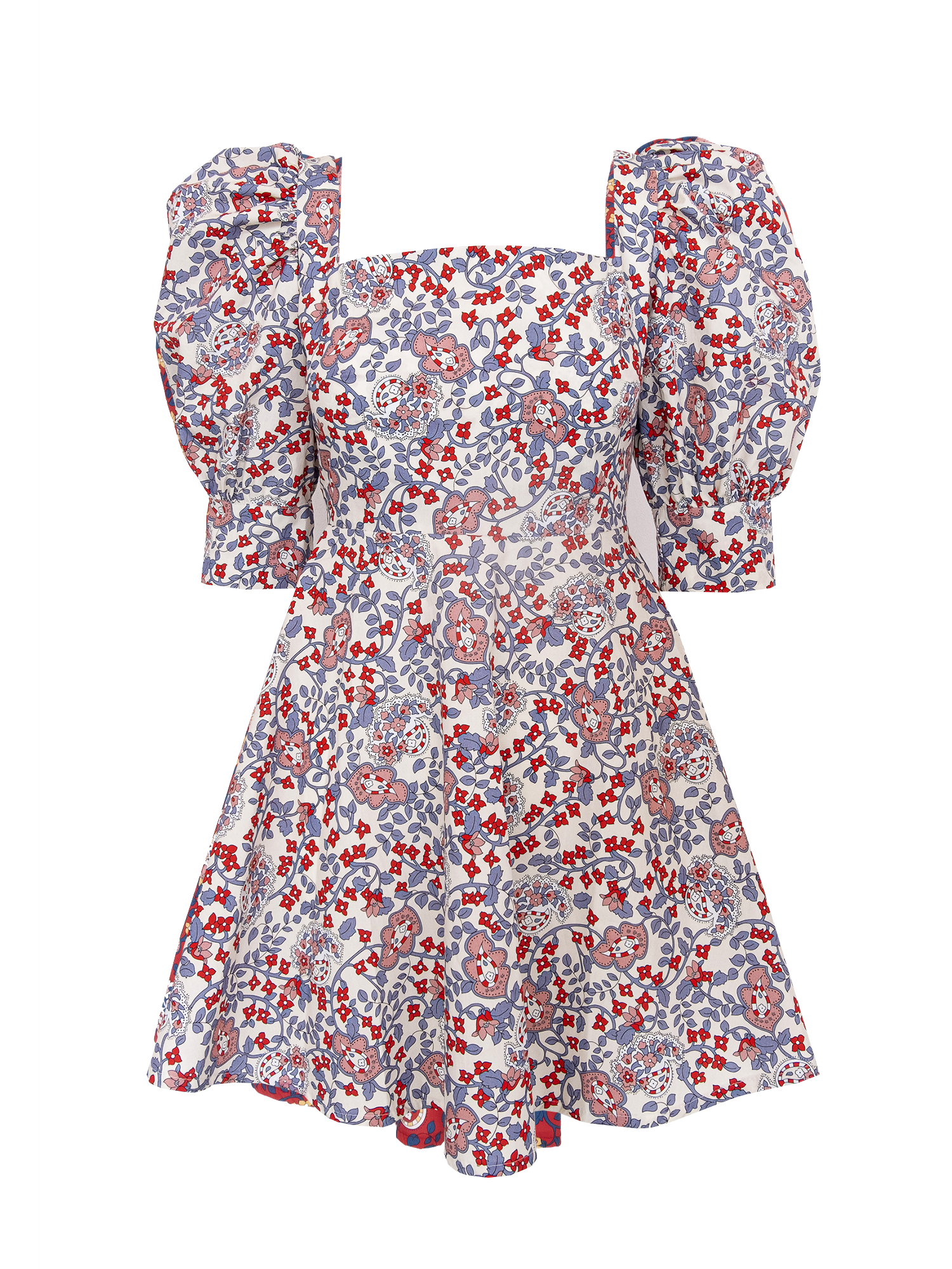 MIMOSA - dress with square neck and puffball sleeves in cotton Kew print