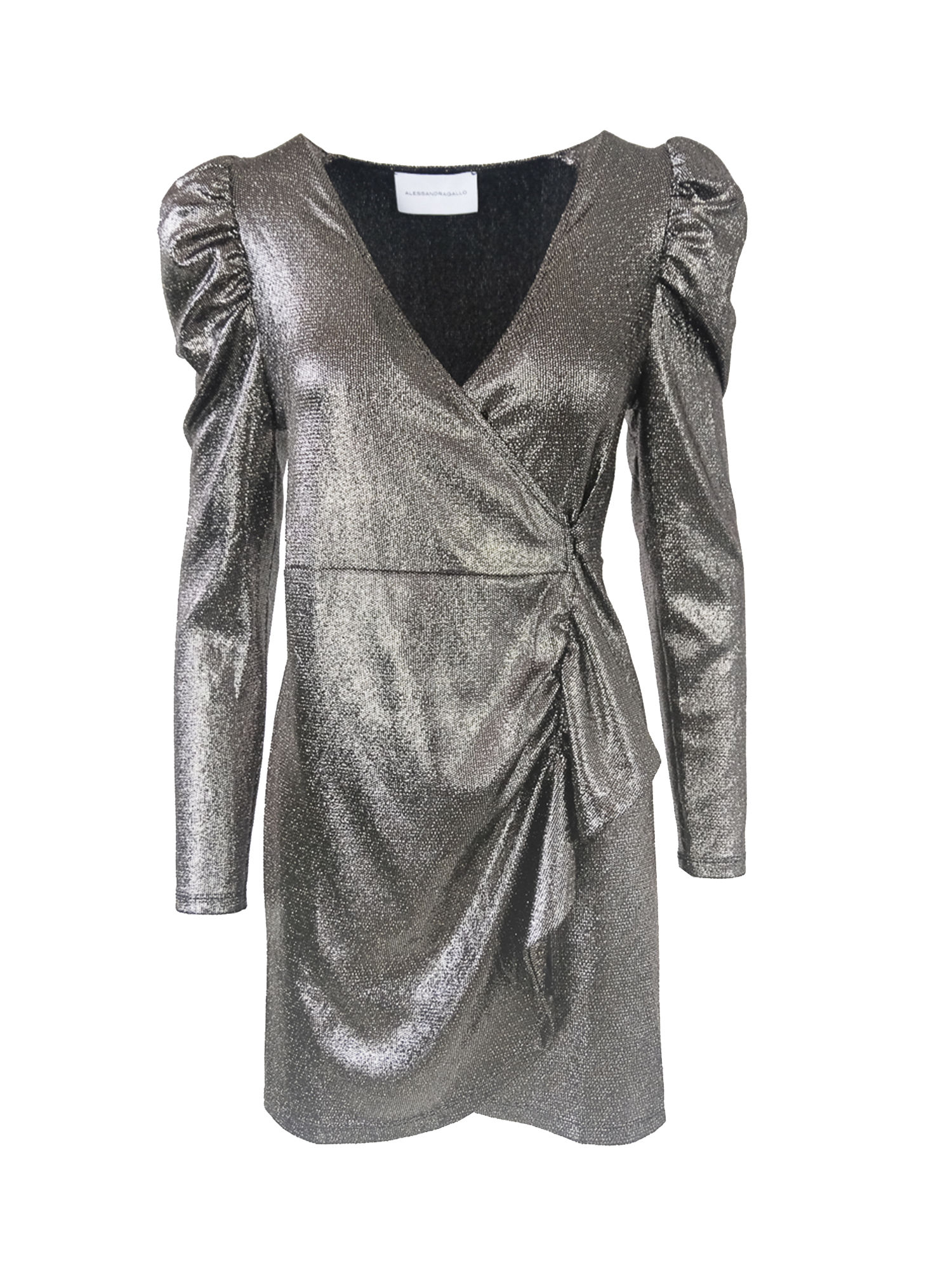 EMMA - dress with long puff sleeve in charcoal grey lurex
