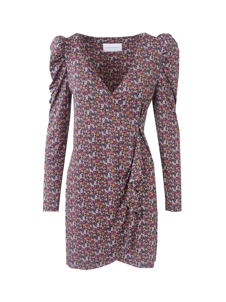EMMA - dress with long puff sleeve in wild flowers lycra