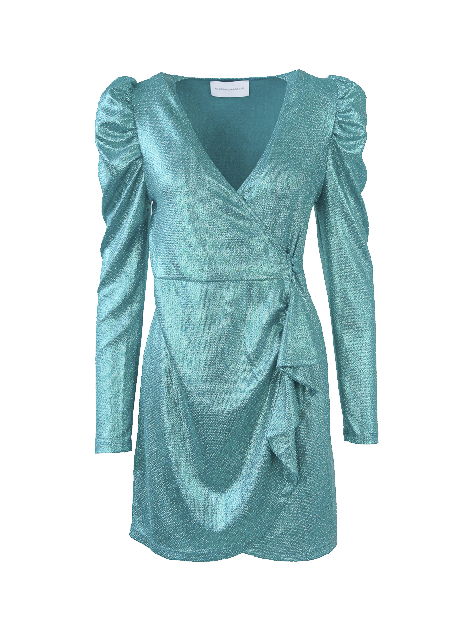 EMMA - dress with long puff sleeve in green lurex
