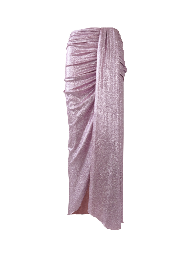 AMANDA - long skirt with slit in pink lurex