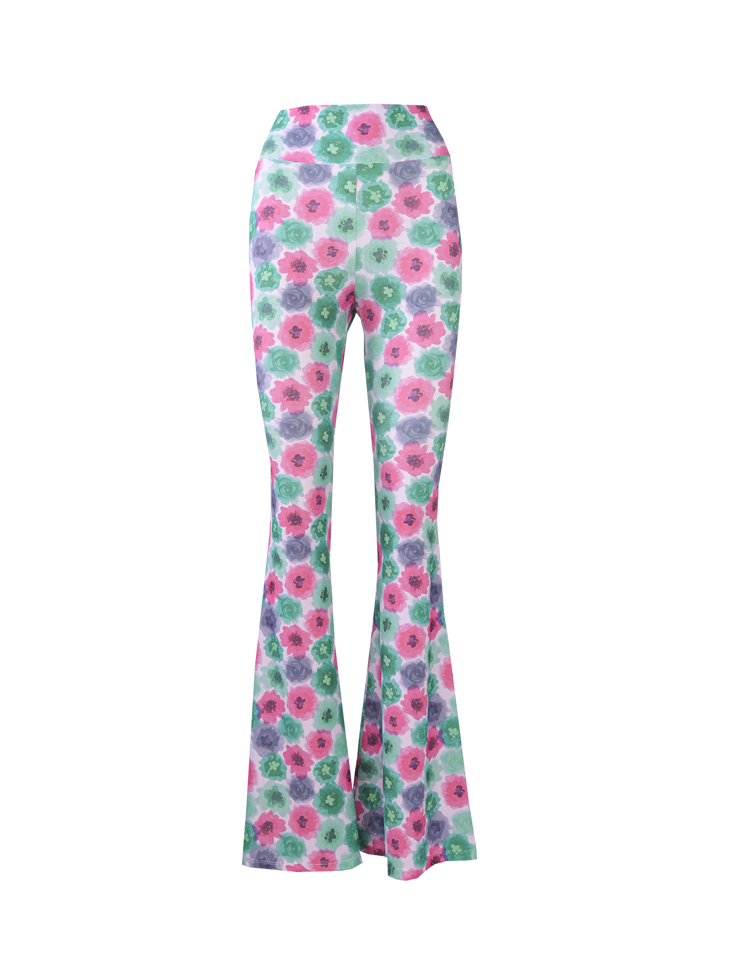 LOLA - flared trouser with high waist in print peonies lycra