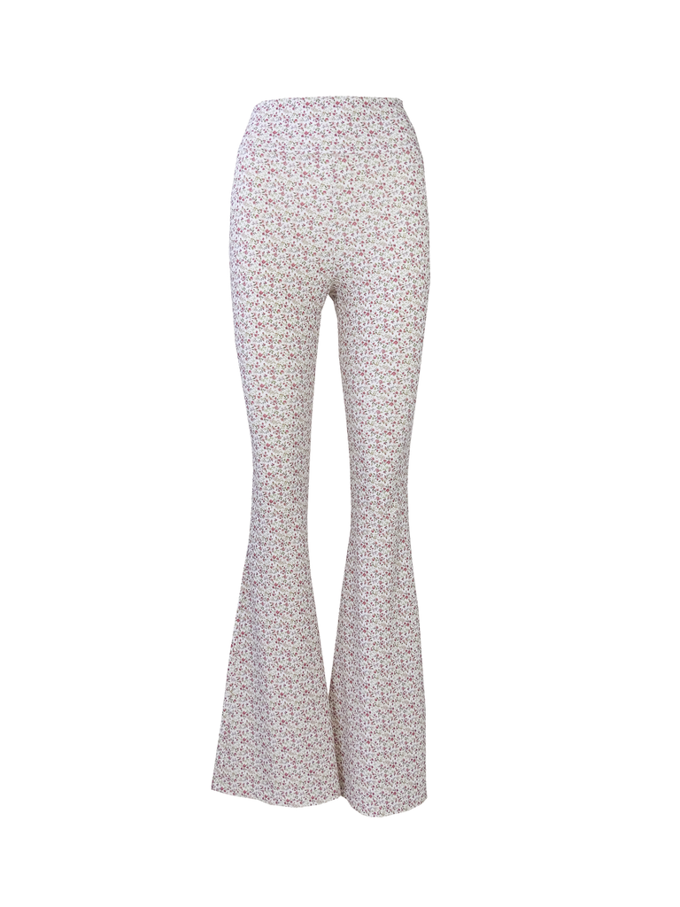 LOLA - flared trouser with high waist in roses lycra